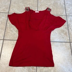 b sharp Women’s Red Cold Shoulder Beaded Strap Top